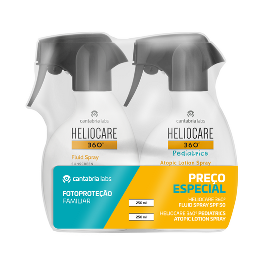 Heliocare 360º Pack Spray Fluido SPF50 250mL + Pediatrics Loção Pele Atópica Spray SPF50 250mL